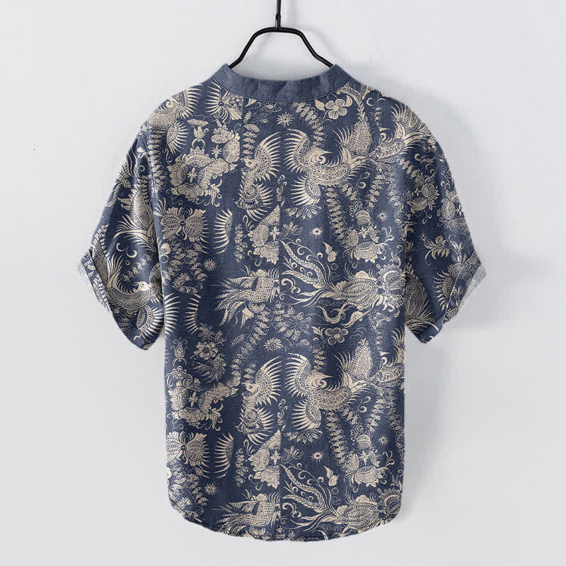 Buddha Stones Katoenen herenoverhemd met botanisch bloemenpatroon , Korte mouw en halve knoopsluiting. - image 1