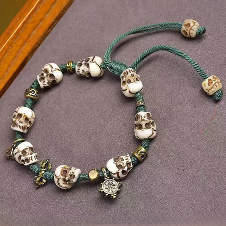 Buddha Stones Botkralen De Heer van het Lijkenbos Nieuwe Begin Armband - Groen touw (Polsomtrek: 17-23 cm) - image 0