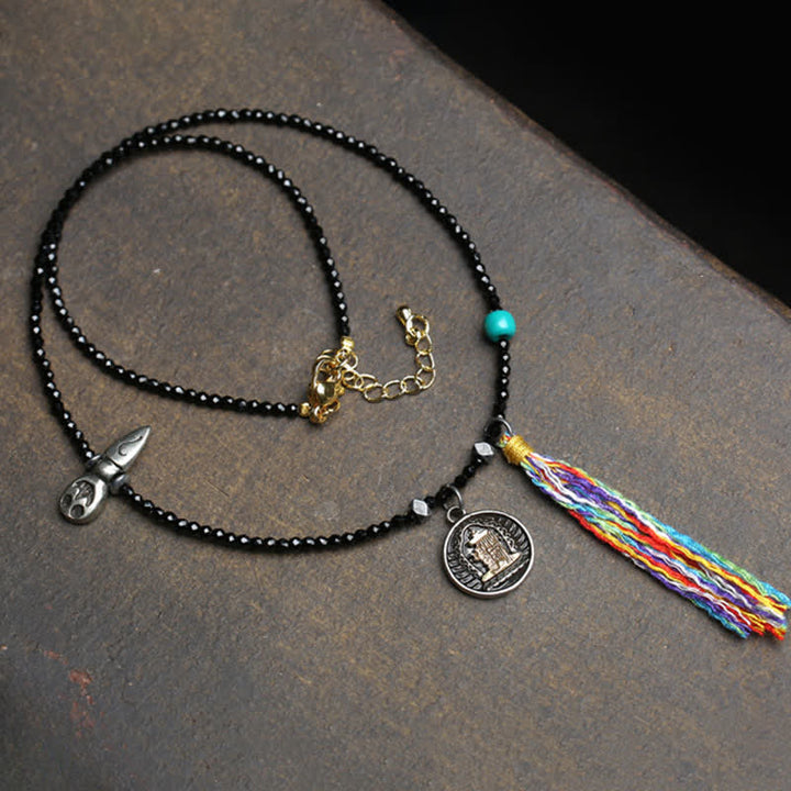 Buddha Stones Ketting met zwarte spinel en turkooizen kralen ter bevordering van kracht - image 7