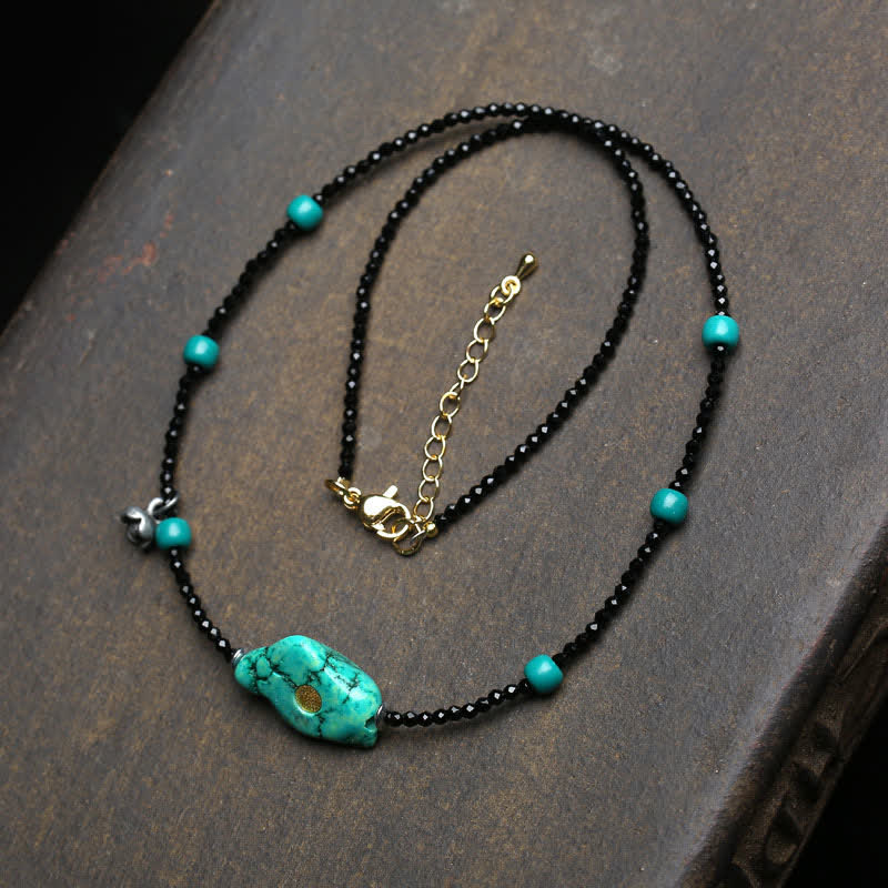 Buddha Stones Ketting met zwarte spinel en turkooizen kralen ter bevordering van kracht - Turkoois - image 0