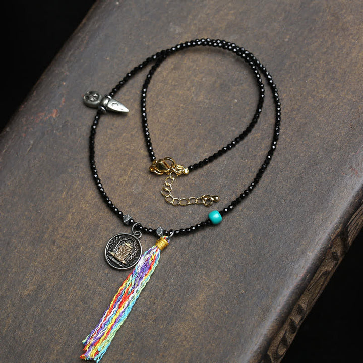 Buddha Stones Ketting met zwarte spinel en turkooizen kralen ter bevordering van kracht - Kleurrijk touw - image 6