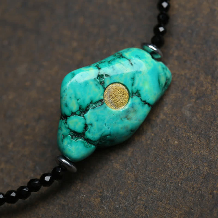 Buddha Stones Ketting met zwarte spinel en turkooizen kralen ter bevordering van kracht - image 2