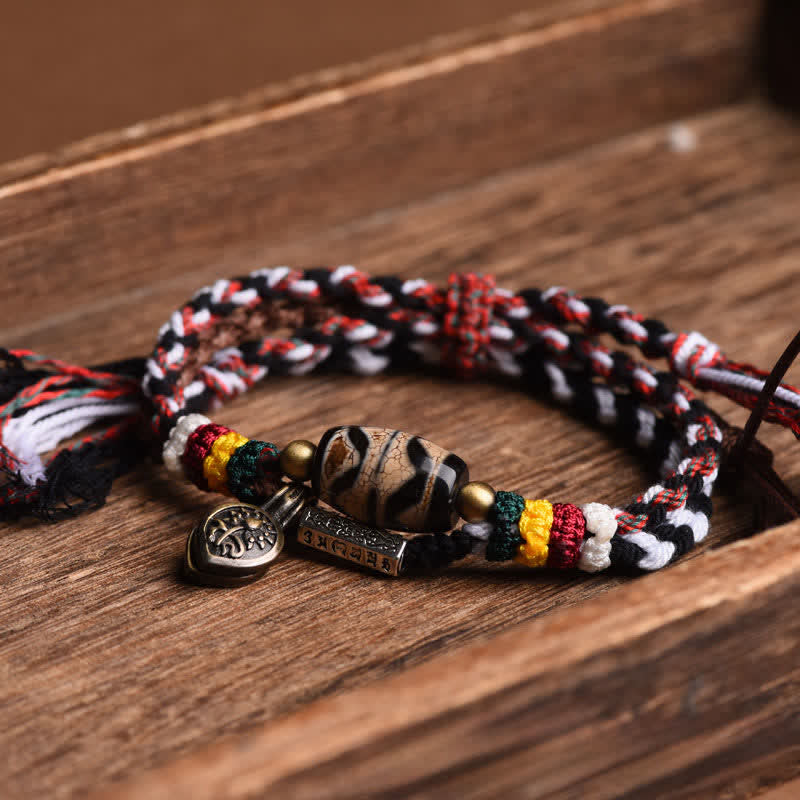Buddha Stones Dzi kralen Om Mani Padme Hum dubbel gevlochten touw Armband - image 1