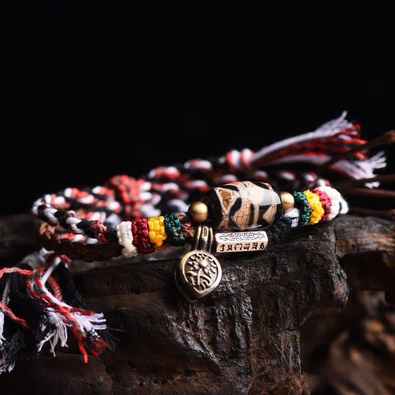 Buddha Stones Dzi kralen Om Mani Padme Hum dubbel gevlochten touw Armband - Dzi-kralen (Polsomtrek: 15-25 cm) - image 0