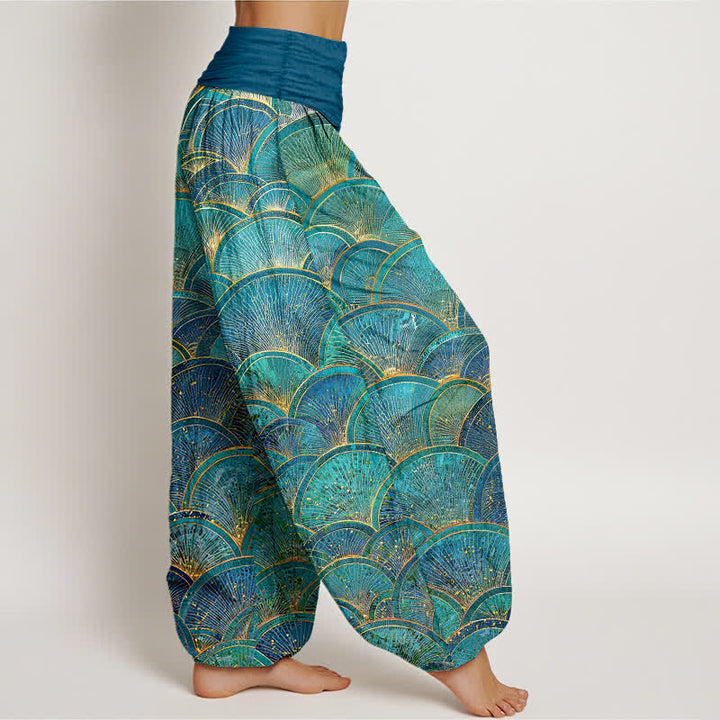 Buddha Stones Harembroek voor dames van 100% Cotton met turquoise Waaier en elastische Taille - image 2
