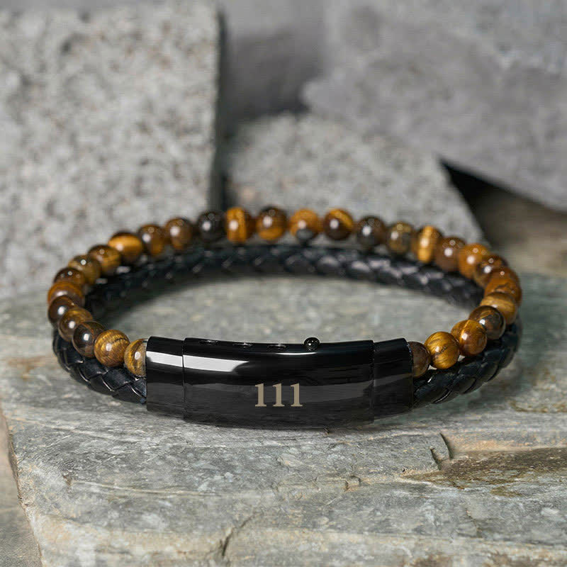 Buddha Stones Tijgeroog Engelengetallen Dubbele Wikkel Leren Armband - Tijgeroog (Polsomtrek: 18-19 cm) - 111 - image 4