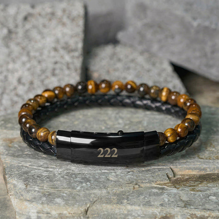 Buddha Stones Tijgeroog Engelengetallen Dubbele Wikkel Leren Armband - Tijgeroog (Polsomtrek: 18-19 cm) - 222 - image 11