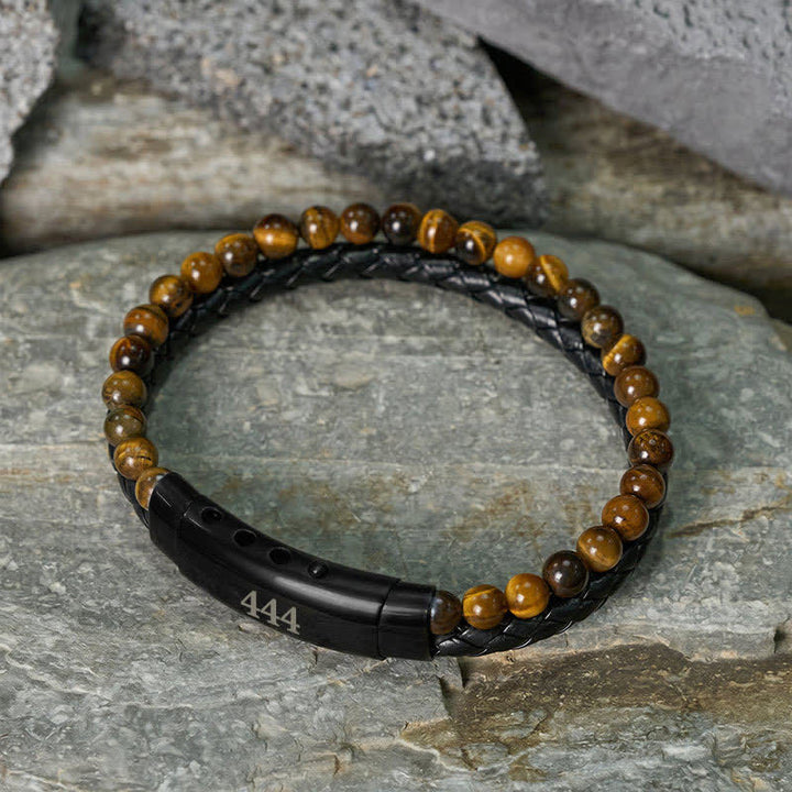 Buddha Stones Tijgeroog Engelengetallen Dubbele Wikkel Leren Armband - image 20