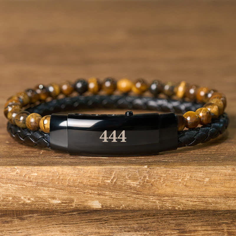 Buddha Stones Tijgeroog Engelengetallen Dubbele Wikkel Leren Armband - image 21