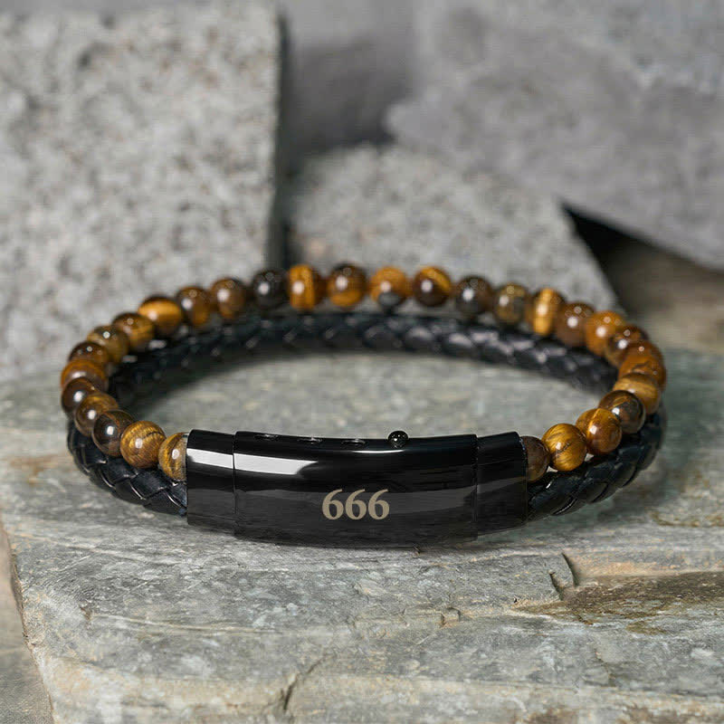 Buddha Stones Tijgeroog Engelengetallen Dubbele Wikkel Leren Armband - Tijgeroog (Polsomtrek: 18-19 cm) - 666 - image 27
