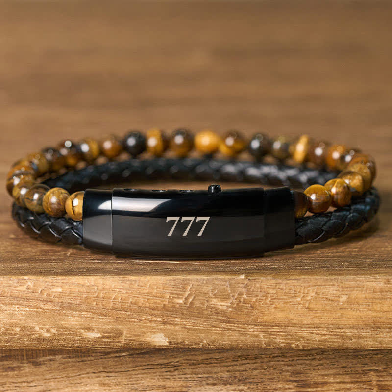 Buddha Stones Tijgeroog Engelengetallen Dubbele Wikkel Leren Armband - image 33