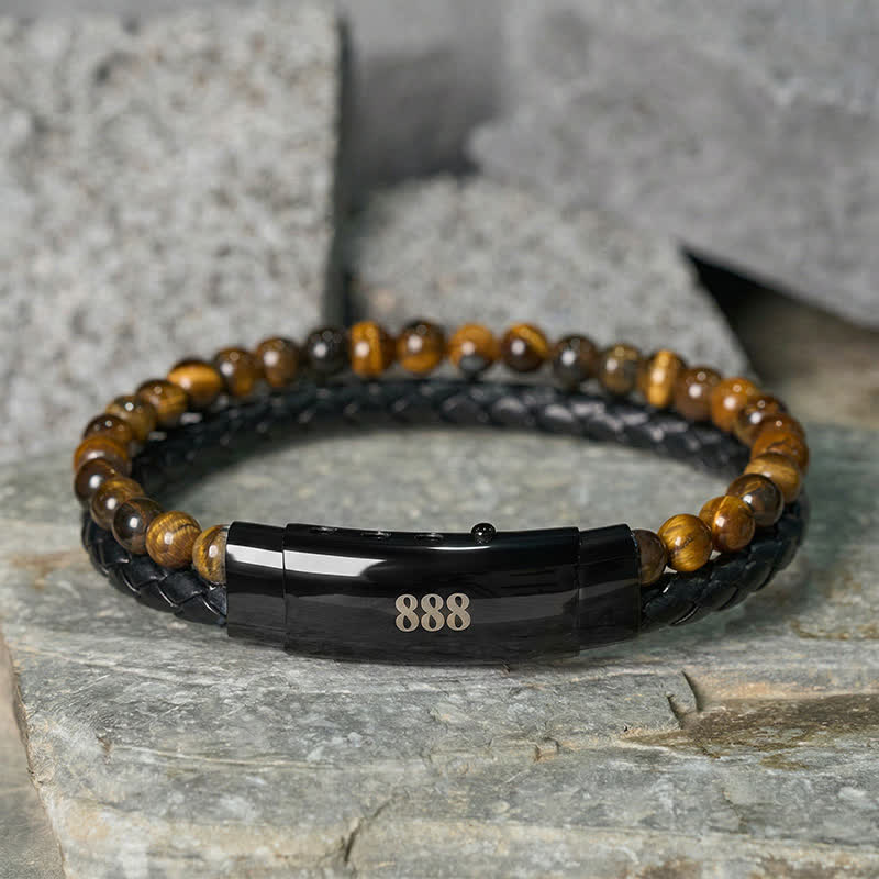 Buddha Stones Tijgeroog Engelengetallen Dubbele Wikkel Leren Armband - Tijgeroog (Polsomtrek: 18-19 cm) - 888 - image 0