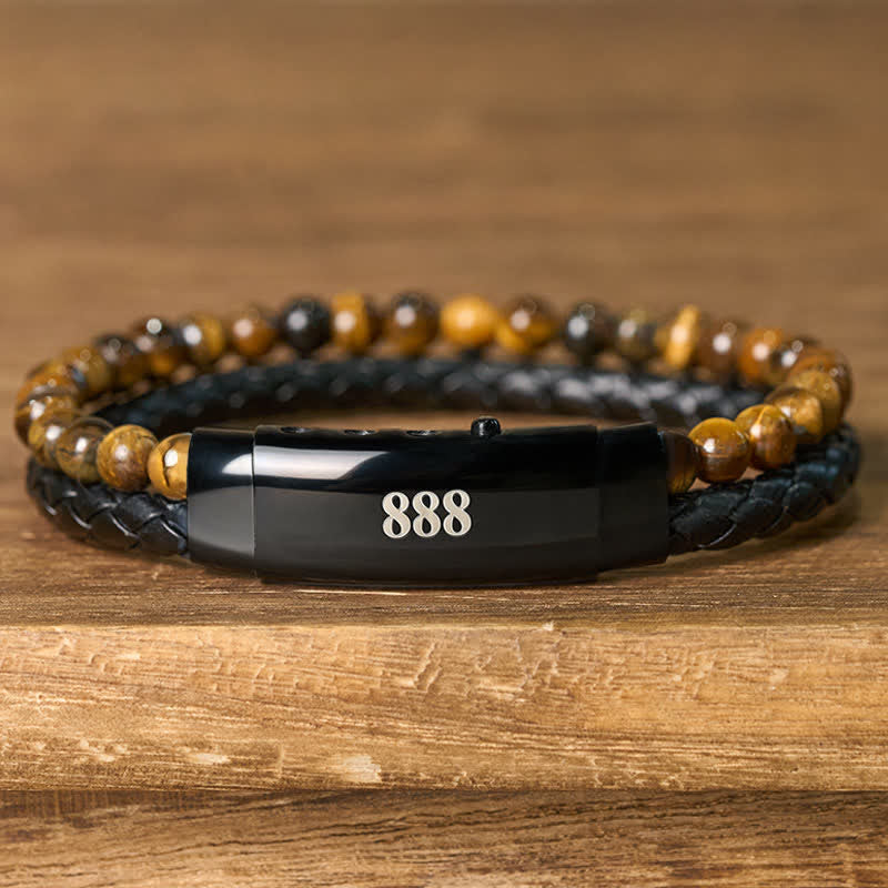 Buddha Stones Tijgeroog Engelengetallen Dubbele Wikkel Leren Armband - image 2
