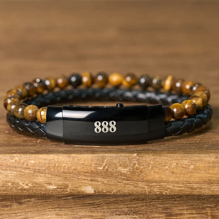 Buddha Stones Tijgeroog Engelengetallen Dubbele Wikkel Leren Armband - image 2