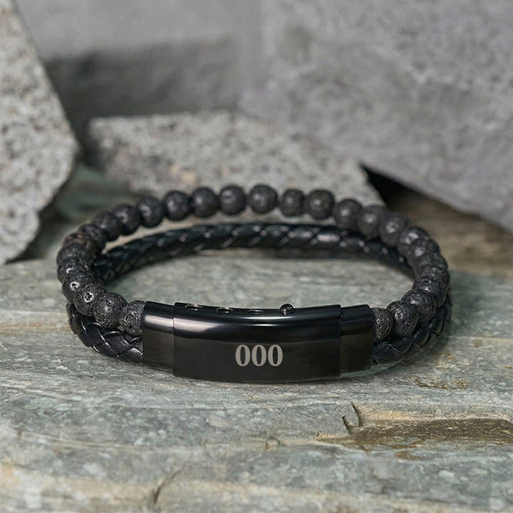 Buddha Stones Lavasteen Engelengetallen Dubbele Leren Armband met Geloofsmotief - image 5