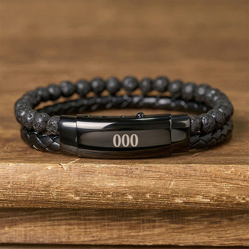 Buddha Stones Lavasteen Engelengetallen Dubbele Leren Armband met Geloofsmotief - Lavasteen (Polsomtrek: 18-19 cm) - 000 - image 4