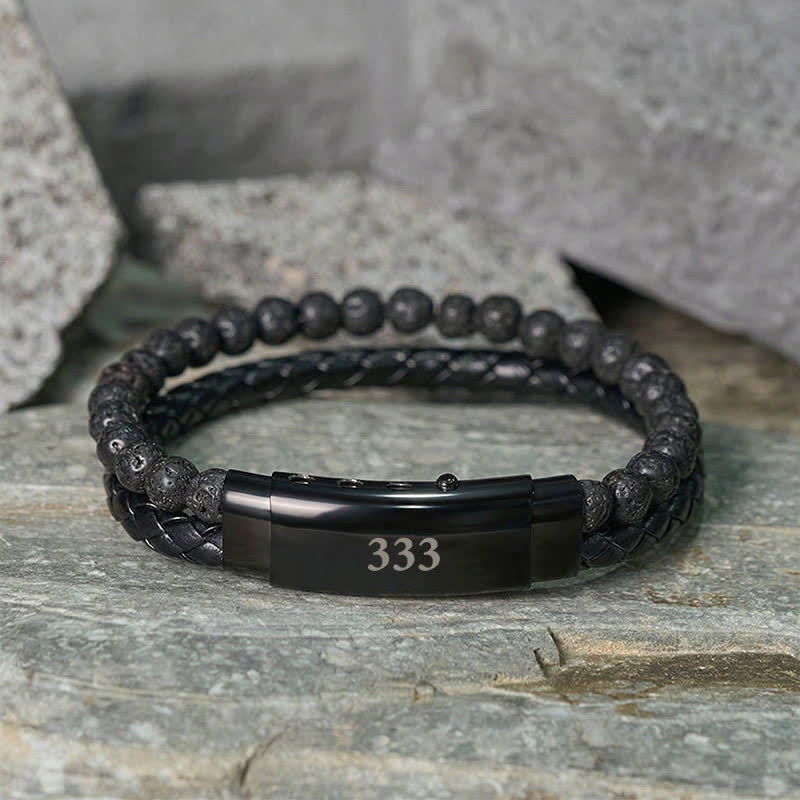 Buddha Stones Lavasteen Engelengetallen Dubbele Leren Armband met Geloofsmotief - image 20