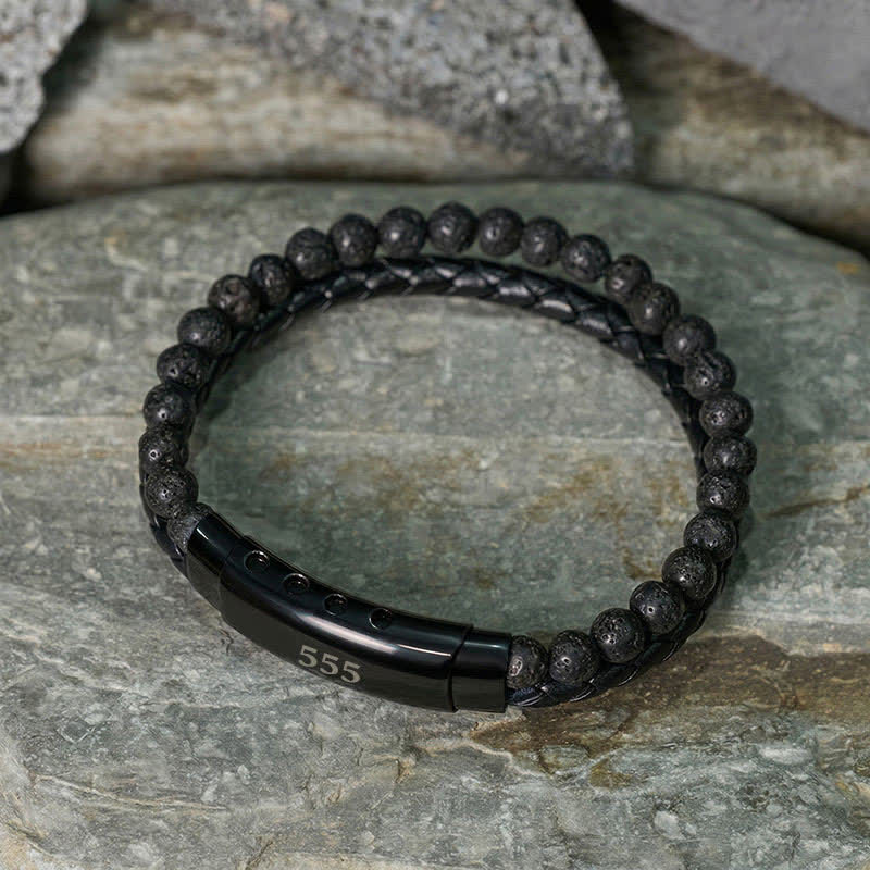 Buddha Stones Lavasteen Engelengetallen Dubbele Leren Armband met Geloofsmotief - image 29