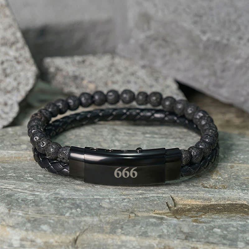 Buddha Stones Lavasteen Engelengetallen Dubbele Leren Armband met Geloofsmotief - image 33