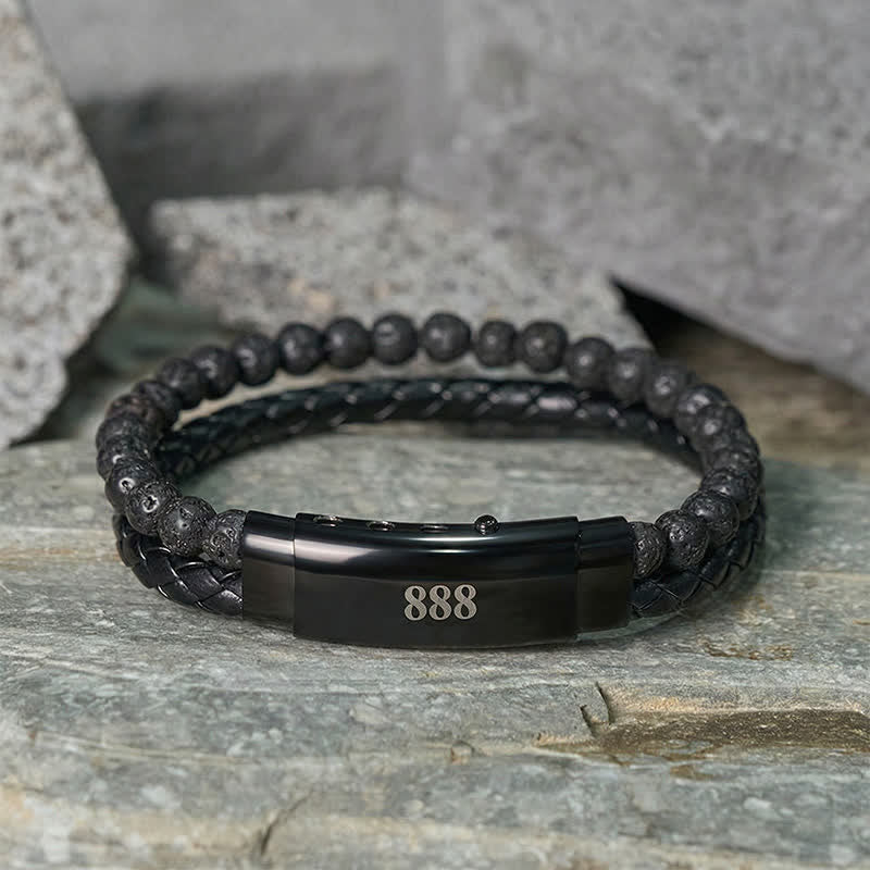 Buddha Stones Lavasteen Engelengetallen Dubbele Leren Armband met Geloofsmotief - image 1