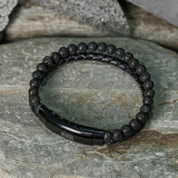 Buddha Stones Lavasteen Engelengetallen Dubbele Leren Armband met Geloofsmotief - image 2