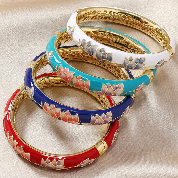 Buddha Stones Koperen Lotus Cloisonné Emaille Verlichting Bangle Armband - image 7