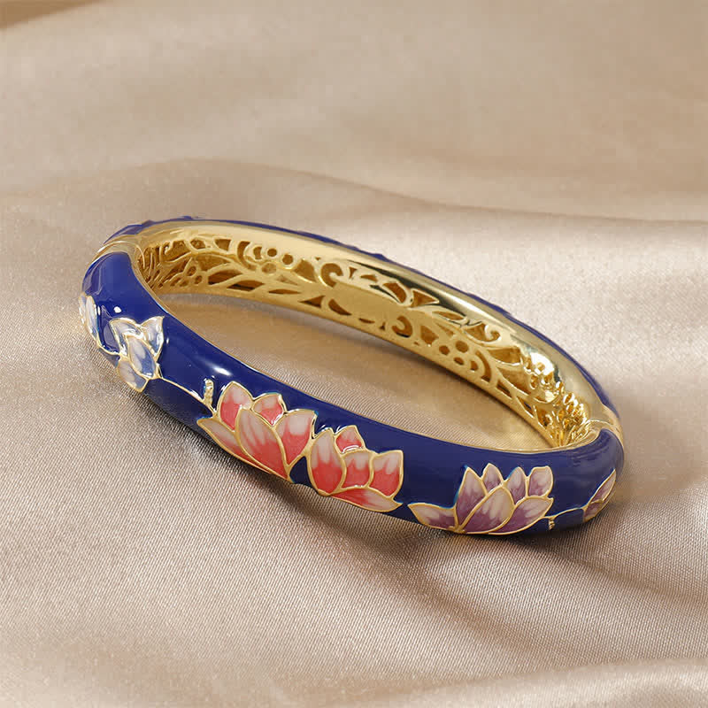 Buddha Stones Koperen Lotus Cloisonné Emaille Verlichting Bangle Armband - Blauw - image 2
