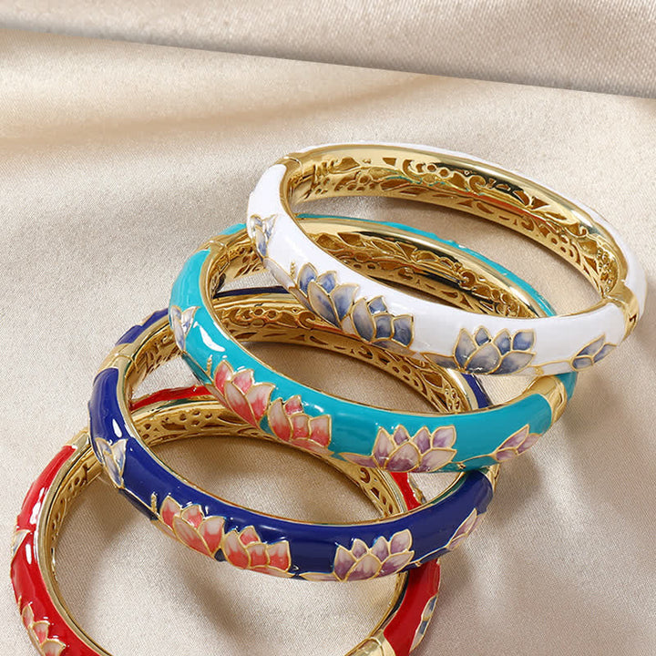 Buddha Stones Koperen Lotus Cloisonné Emaille Verlichting Bangle Armband - image 8