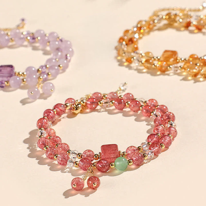 Buddha Stones Natuurlijke aardbeikwarts dubbele wikkel kristallen helende Armband - image 0