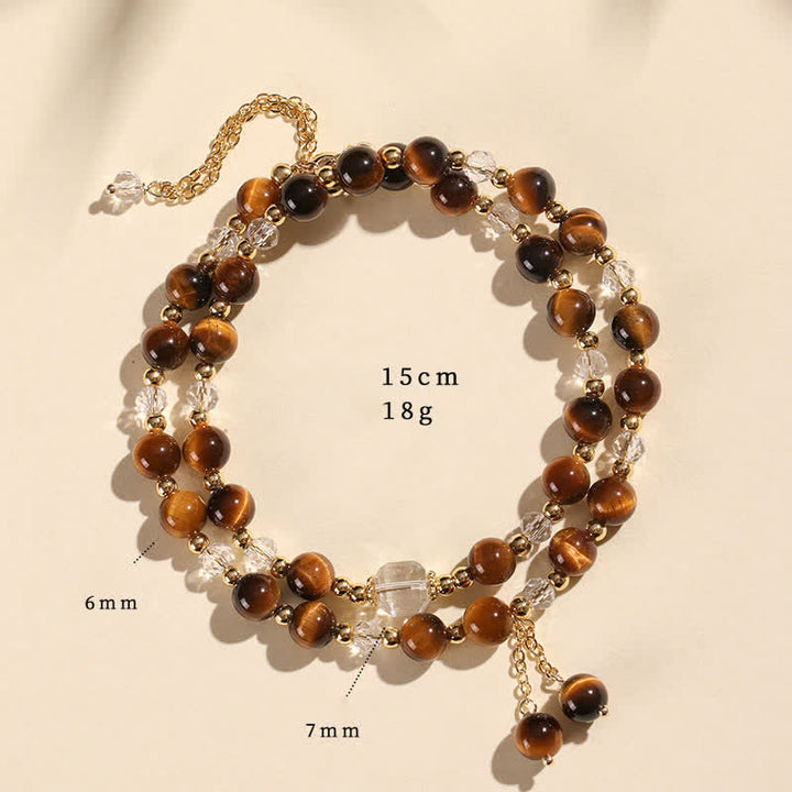 Buddha Stones Natuurlijke aardbeikwarts dubbele wikkel kristallen helende Armband - Tijgeroog (Polsomtrek: 14-15 cm) - image 21
