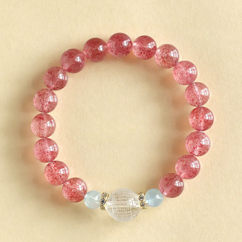 Buddha Stones Aardbeikwarts Blauwe Tijgeroog Positieve Armband - Aardbeikwarts (Polsomtrek: 15-16 cm) - image 0