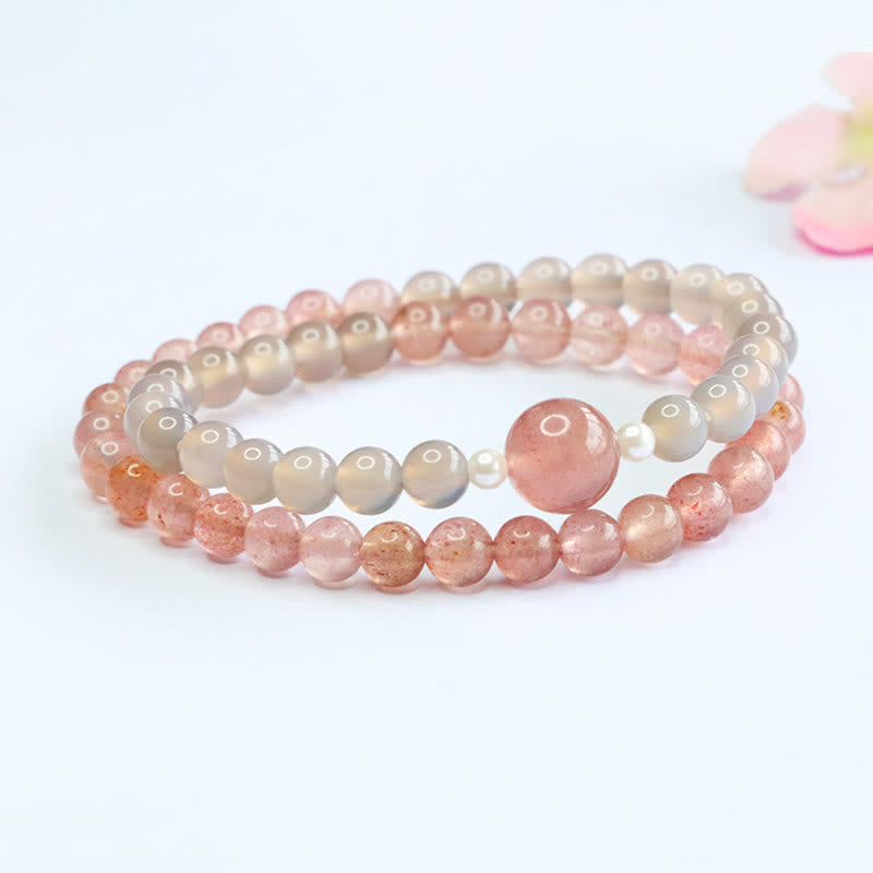 Buddha Stones Aardbeikwarts Grijze Agaat Dubbele Armband met Positieve Positief - image 2