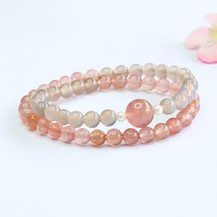 Buddha Stones Aardbeikwarts Grijze Agaat Dubbele Armband met Positieve Positief - image 2