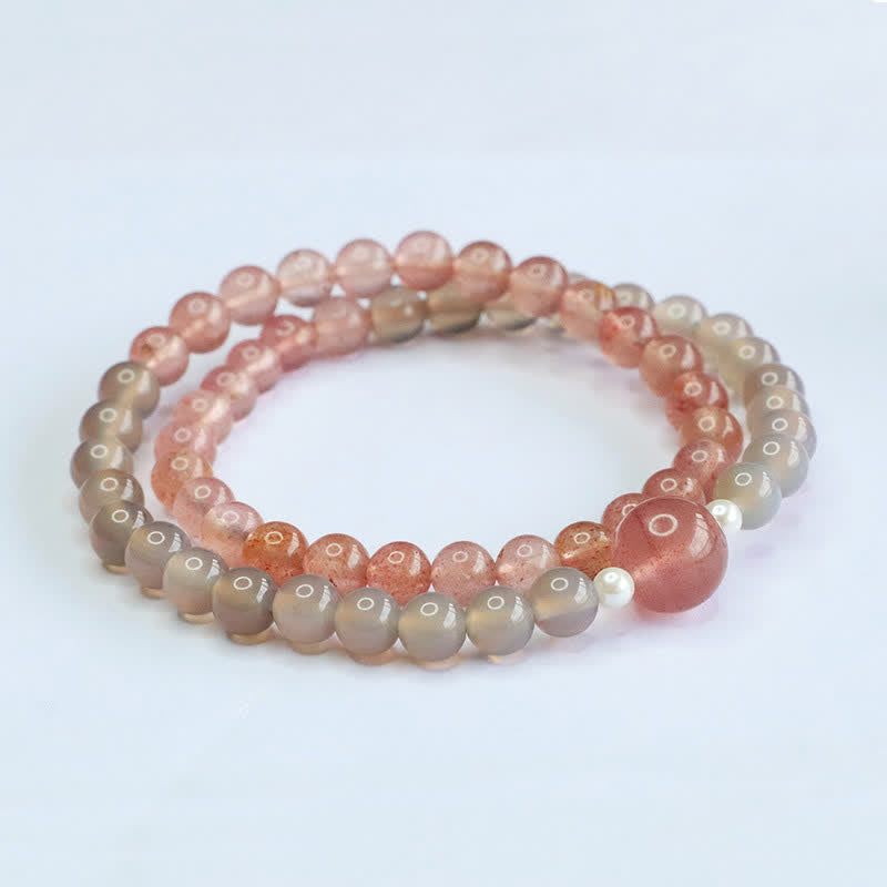 Buddha Stones Aardbeikwarts Grijze Agaat Dubbele Armband met Positieve Positief - image 4