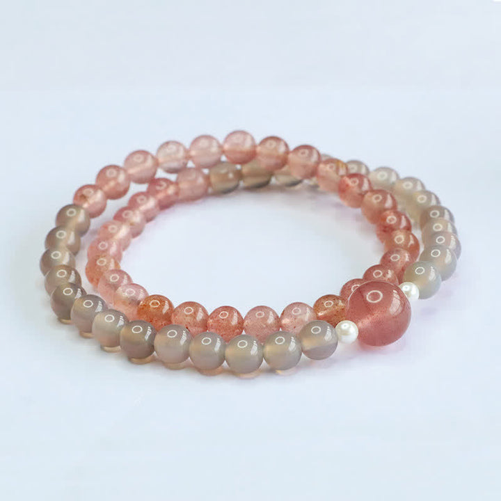 Buddha Stones Aardbeikwarts Grijze Agaat Dubbele Armband met Positieve Positief - image 4