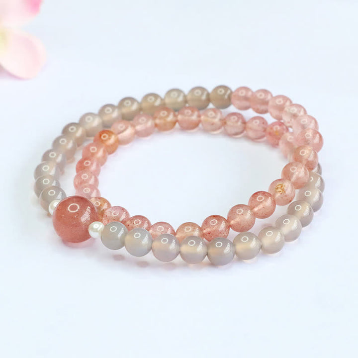 Buddha Stones Aardbeikwarts Grijze Agaat Dubbele Armband met Positieve Positief - image 8