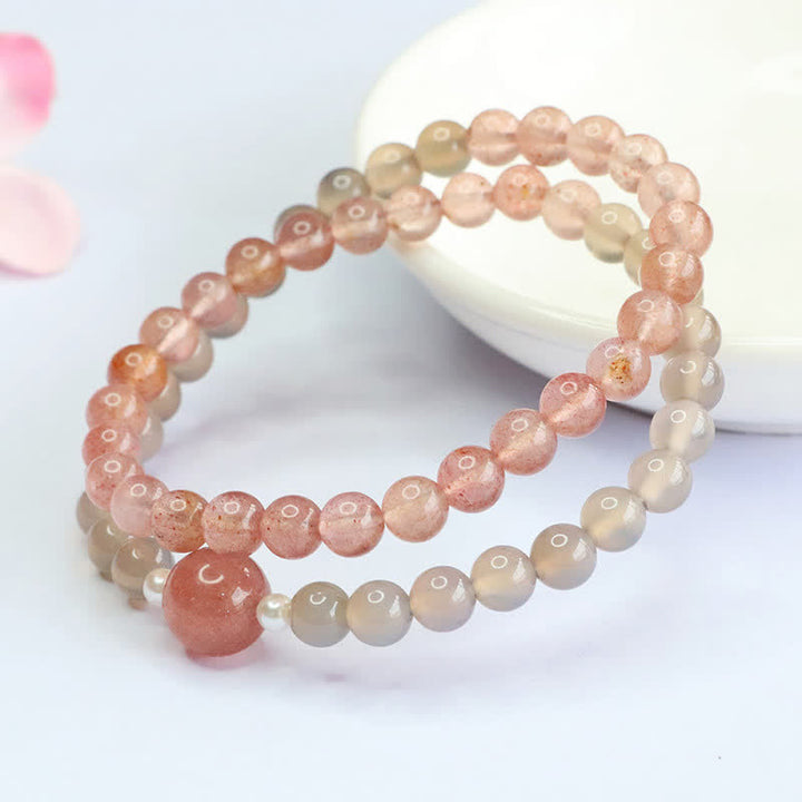 Buddha Stones Aardbeikwarts Grijze Agaat Dubbele Armband met Positieve Positief - image 3