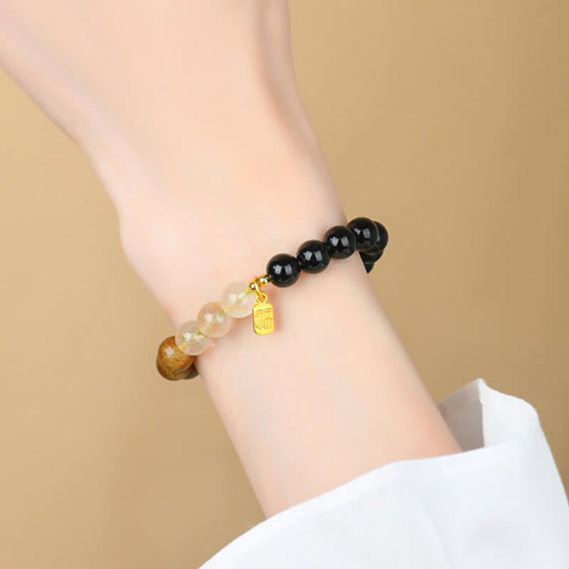 Buddha Stones Armband met aardbeikwarts en citrien, symbool voor de vijf elementen en het Fu-karakter. - image 21