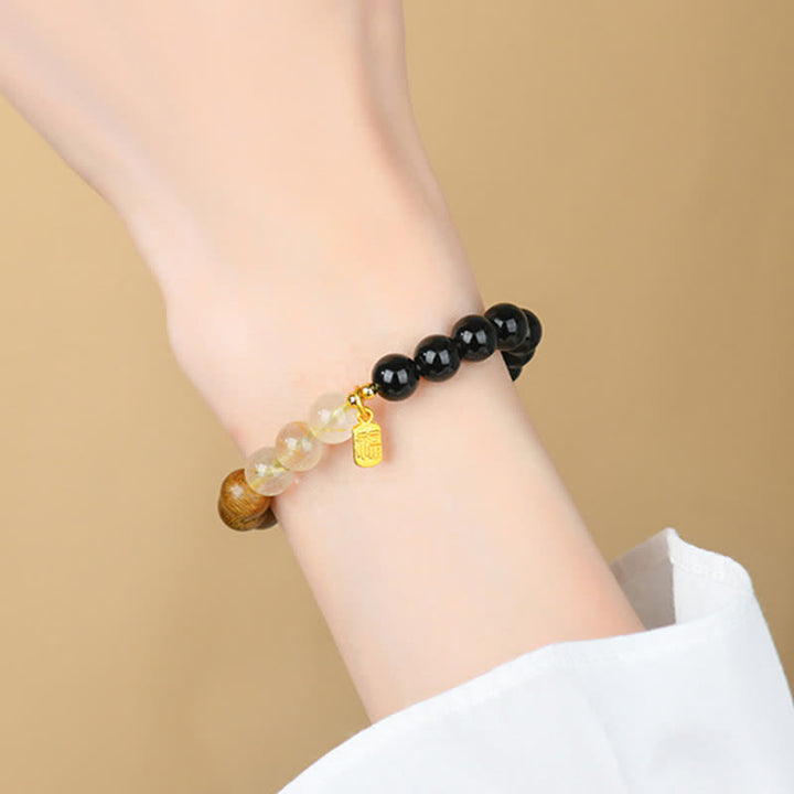 Buddha Stones Armband met aardbeikwarts en citrien, symbool voor de vijf elementen en het Fu-karakter. - image 21