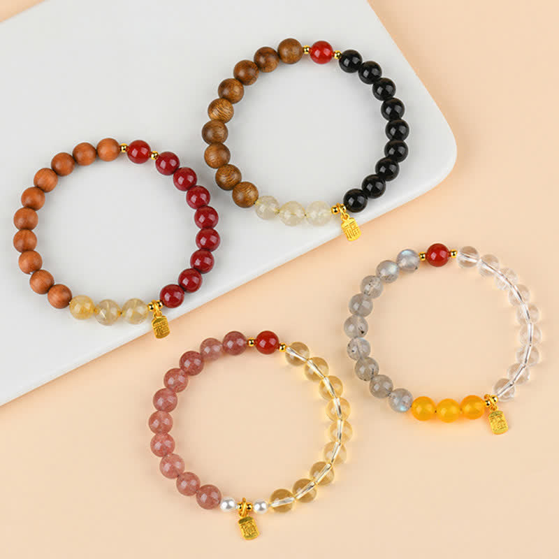 Buddha Stones Armband met aardbeikwarts en citrien, symbool voor de vijf elementen en het Fu-karakter. - image 24