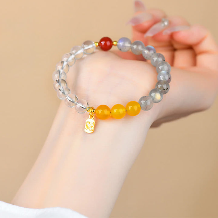 Buddha Stones Armband met aardbeikwarts en citrien, symbool voor de vijf elementen en het Fu-karakter. - image 11