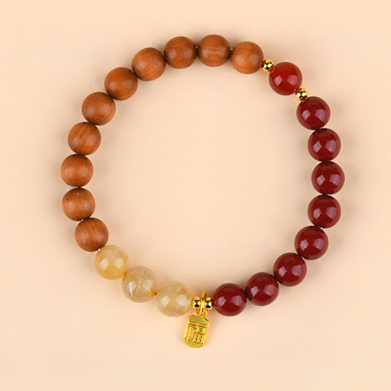 Buddha Stones Armband met aardbeikwarts en citrien, symbool voor de vijf elementen en het Fu-karakter. - Houtvuur Aarde (Polsomtrek: 15-16 cm) - image 14