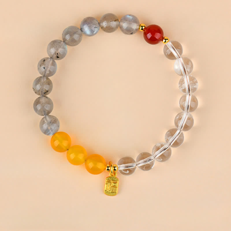 Buddha Stones Armband met aardbeikwarts en citrien, symbool voor de vijf elementen en het Fu-karakter. - Water Metaal Aarde (Polsomtrek: 15-16 cm) - image 8