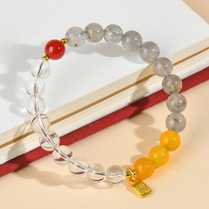Buddha Stones Armband met aardbeikwarts en citrien, symbool voor de vijf elementen en het Fu-karakter. - image 10