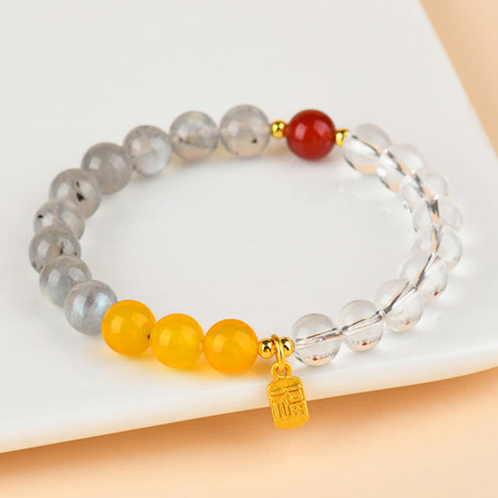 Buddha Stones Armband met aardbeikwarts en citrien, symbool voor de vijf elementen en het Fu-karakter. - image 9