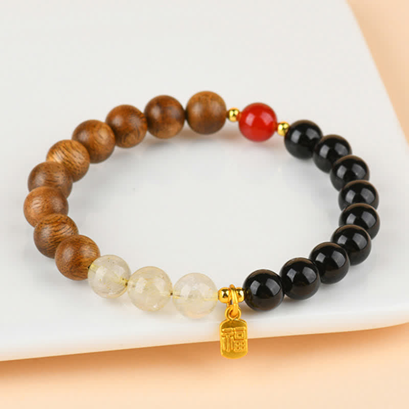 Buddha Stones Armband met aardbeikwarts en citrien, symbool voor de vijf elementen en het Fu-karakter. - image 20