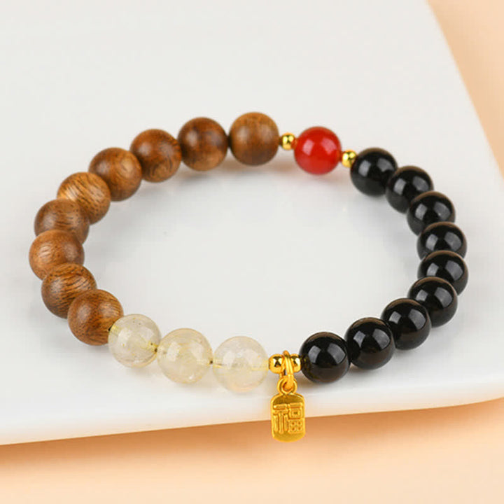 Buddha Stones Armband met aardbeikwarts en citrien, symbool voor de vijf elementen en het Fu-karakter. - image 20