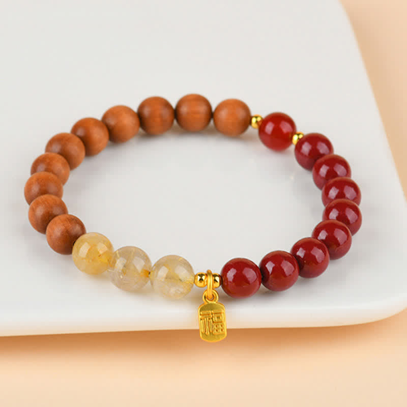 Buddha Stones Armband met aardbeikwarts en citrien, symbool voor de vijf elementen en het Fu-karakter. - image 15