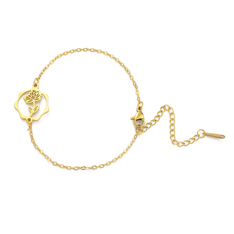 Buddha Stones Titanium stalen geboortebloem Armband voor een nieuw begin - Lotus - Goudkleurig titaniumstaal - image 23