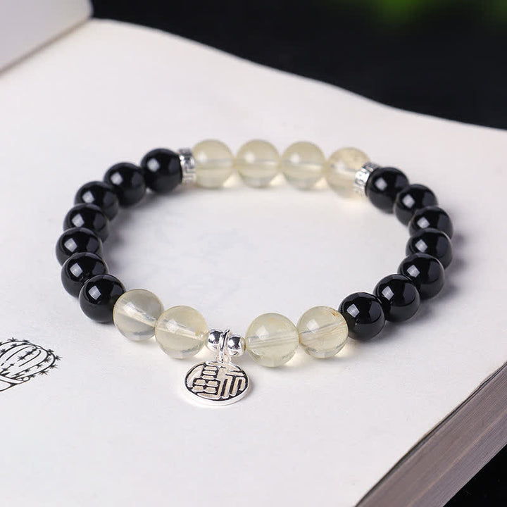 Buddha Stones Zwarte Onyx Fu karakter kralen Armband - image 2